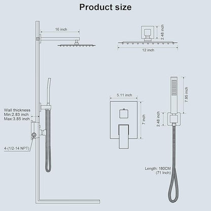 Black Shower System, Shower Faucet Set Bathroom Square Rain Shower Head and Handle Set, Wall Mounted Shower Fixtures With Shower Valve and Trim Kit 10 inch Matte Black