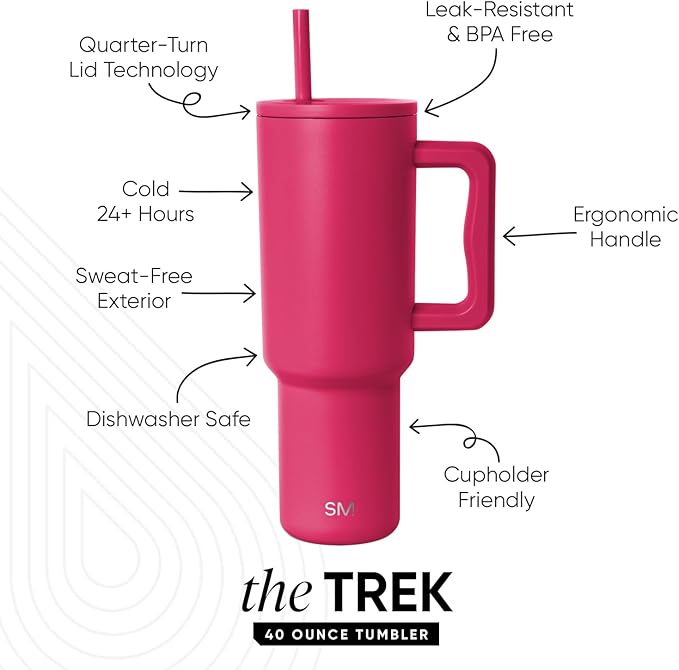 Simple Modern 40 oz Trek Tumbler with Handle and Straw Lid | Cup Holder Friendly Insulated Stainless Steel Travel Mug | Berry Twist | with Handle, and Straw Lid, Cup Holder Friendly, Insulated, Travel Mug