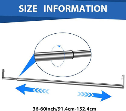 Threehoney Expandable Closet Rod for Wire Shelf Hanging Clothes Adjustable Heavy Duty Closet Hanging Rod Extender Heavy Duty Hanger Bar Metal Poles for Wardrobes Hanger, 1 Pack(36-60 Inch,Silver)
