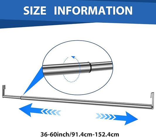 Threehoney Expandable Closet Rod for Wire Shelf Hanging Clothes Adjustable Heavy Duty Closet Hanging Rod Extender Heavy Duty Hanger Bar Metal Poles for Wardrobes Hanger, 1 Pack(36-60 Inch,Silver)
