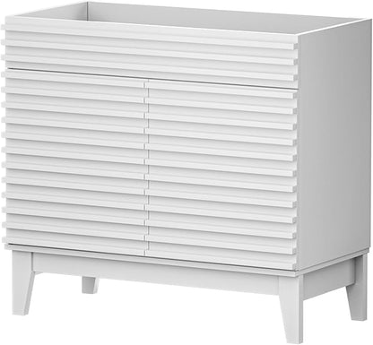 APRILSOUL 36" Bathroom Vanity, Mid-Century Bathroom Vanity Cabinet with 2 Soft Closing Doors, Freestanding Bathroom Cabinet, Particleboard Frame with Wood Grain Laminate, White (Sink Not Included)