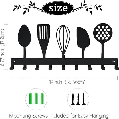 Metal Key Holder, Wall Mounted Key Hooks, Key Holder for Wall, Key Organizer Rack with 9 Hooks, Key Hanger Decor for Kitchen, Entryway, Hallway, Bedroom, Doorway (Cookware 14IN)