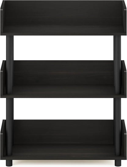 Furinno TURN-N-TUBE Display Shelf, 3-Tier Storage Shelves with Side Panels, Open Shelves Book Shelf with Rounded Corner Top Edges, for Organization and Storage, Living Room, Home Office, Espresso