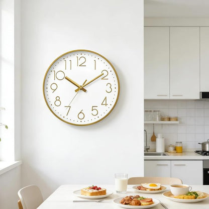 DAXSMY Wall Clock - 14 Inch Silent Non-Ticking Modern 3D Wall Clocks Battery Operated - Decorative Clock for Kitchen, Home Office, Bathroom, Bedroom, Living Room(Gold)