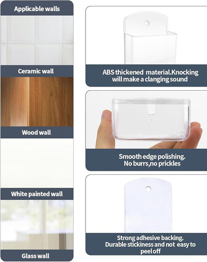 6 PCS Remote Control Holders Wall Mount, Self Adhesive TV Air Conditioner Remote Control Holder, Wall Mount Storage Box Organizer Wall Pen Holder Storage for Home Office School (Transparent)