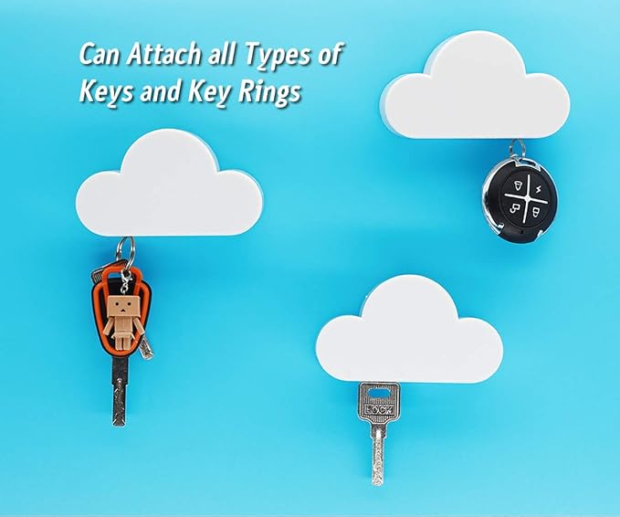 Meyerascal White Cloud Magnetic Key Holder for Wall, Strong Magnetic to Securely Hang Multiple Keys and Keychain, Novelty Cute Home Decorations, Easy to Install and Convenient to Use. (White)