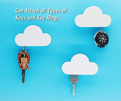 Meyerascal White Cloud Magnetic Key Holder for Wall, Strong Magnetic to Securely Hang Multiple Keys and Keychain, Novelty Cute Home Decorations, Easy to Install and Convenient to Use. (White)