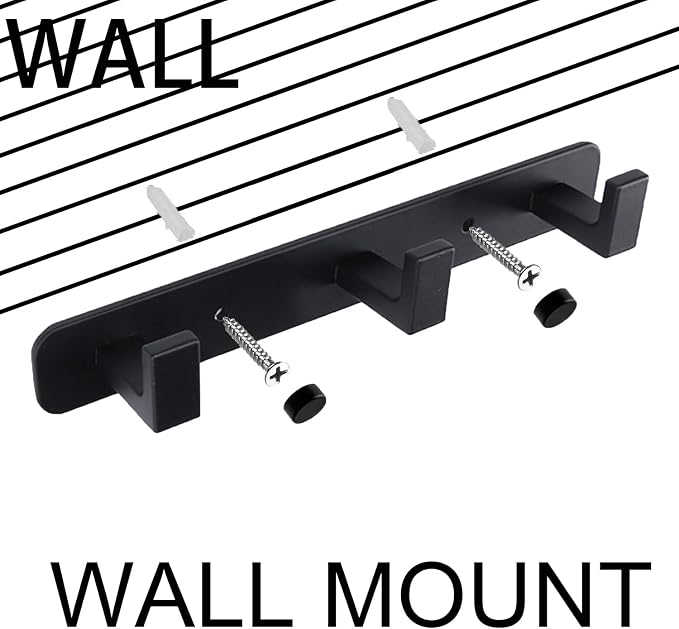 Coat Rack, Heavy Duty Stainless Steel 3 Tri Coat Hook Hanger, Wall Mounted Wall Hooks, Rustic Clothes Hook/Key Hook Rail for Bathroom Kitchen Entryway(2 Pack, 3 Hook Black)