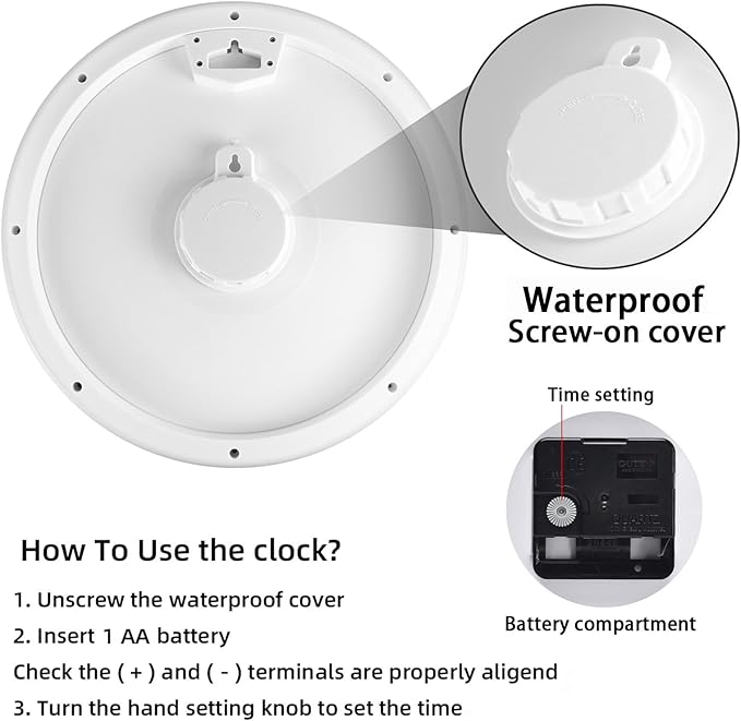 Caysie 16 Inch Sealed Large Outdoor Clock Waterproof, Silent Battery Operated Weatherproof Wall Clocks for Pool Patio Outside Home (White Blue)