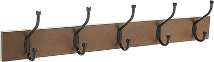 Amazon Basics Rectangular Farmhouse Wall-Mounted Coat Rack for Entryway and Bedroom, Storage Organizer, 5 Hooks, Barnwood | Farmhouse