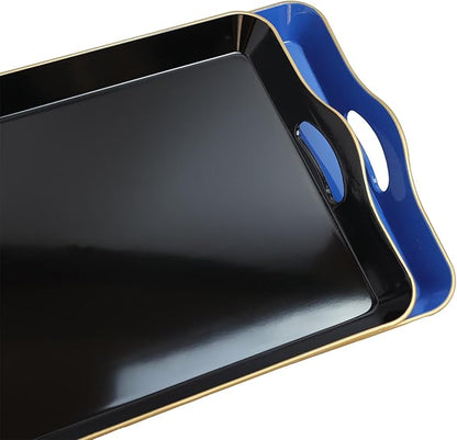 Spsyrine Large Black Serving Tray with Handles, Plastic Decorative Tray for Coffee Table, Ottoman, Bathroom, Home Decor 17.3"*11.8"*2"