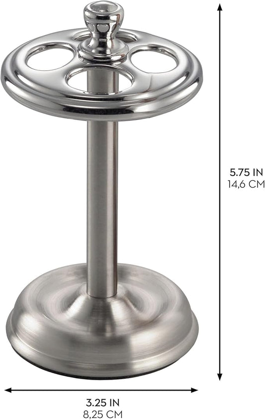iDesign Steel Divided Toothbrush Holder Stand, The York Collection – Four Divided Compartments, 3.25” x 3.25” x 5.75”, Brushed Nickel & Polished Chrome