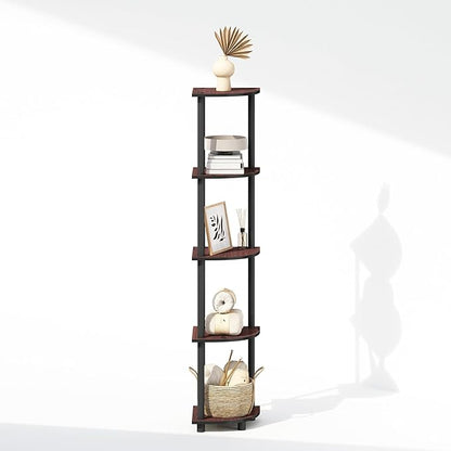 Furinno Turn-N-Tube Storage Shelves, 5-Tier Book Shelf, Corner Shelf, Toolless Open Shelves, for Organization and Storage, Living Room, Home Office, Hallway, Bedroom, Dark Cherry