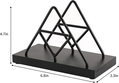 Napkin Holder, Metal Wire Triangle Shape & Wooden Paper Towel Holder, Napkin Holder for Table, Modern Napkin Dispenser for Kitchen, Table Decor, Cocktail Bar (Black)