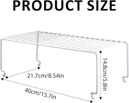 4-Pack Kitchen Cabinet Shelf Riser - Stackable Cupboard Organizer & Wire Rack for Pantry, Spice Organization, Desk & Bathroom, Rustproof Metal Closet Shelves, White (15.7" L x 8.5" W)
