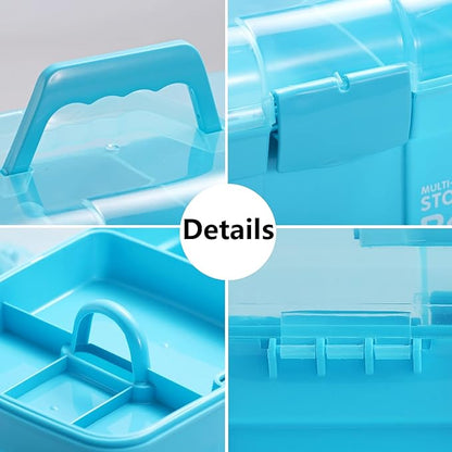 Kinsorcai 11'' Plastic Storage Box with Removable Tray, Multipurpose Organizer and Storage Case for Art Craft and Cosmetic (Blue)