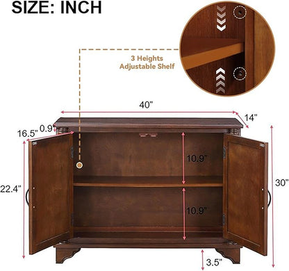 40" Solid Wood Buffet Storage Cabinet,Vintage Console Table with Adjustable Shelf,Retro Sofa Table with Solid Pine Wood Legs for Living Room,Entryway,Light Espresso