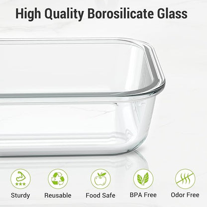 Dealusy 10 Sets (20-Piece) 4.5 Cup & 1.5 Cup Glass Food Storage Containers with lids, Airtight Leak-proof Glass Meal Prep Containers with Lids, Microwave Oven Freezer Dishwasher Safe, Black