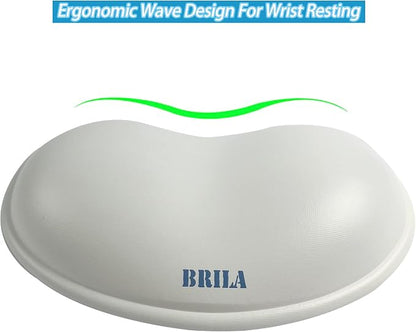 BRILA Ergonomic Silicone Mouse Wrist Rest, Cooling Silica Gel PU Leather Mouse Wrist Support Pad for Office Work and Laptop Computer Gaming (White Leather)