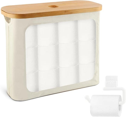 Toilet Paper Basket, Toilet Paper Storage with Lid for 12 Rolls, Collapsible Bathroom Toilets Papers Holder Organizer, Extra Toilets Roll Storage(Color:Beige)