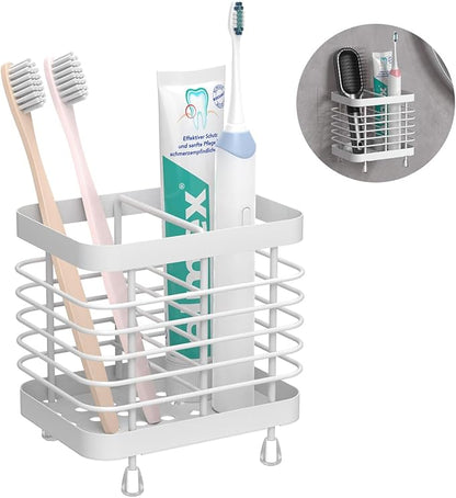 Luxspire Toothbrush Holders for Bathroom, Stainless Steel Electric Toothbrush Holder Wall Mounted, Shower Toothbrush Toothpaste Holder, Bathroom Organizer Essentials, 2 Slots, White