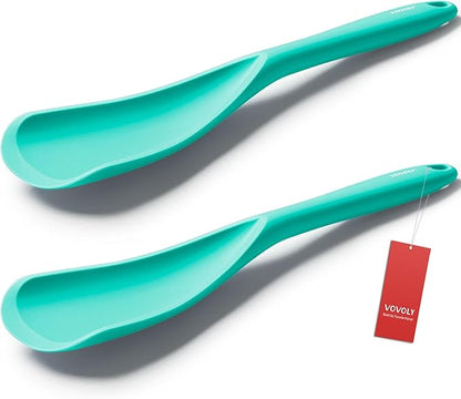 Cooking Spoon for Nonstick Cookwares, VOVOLY Silicone Spoon for Mixing, Scoop, and Scrape,Seamless Design, 12.6'', 2 Pack, Teal