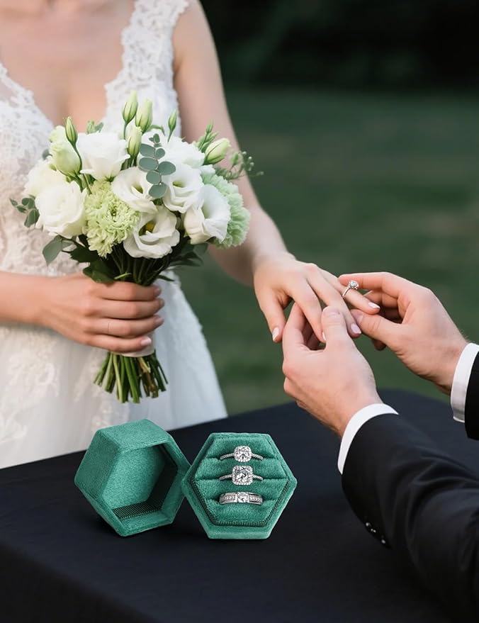 Velvet 3 Slots Jewelry Ring Box Engagement Wedding Box Keepsake Box Bridal Photo Ring Triple Slots Hexagon