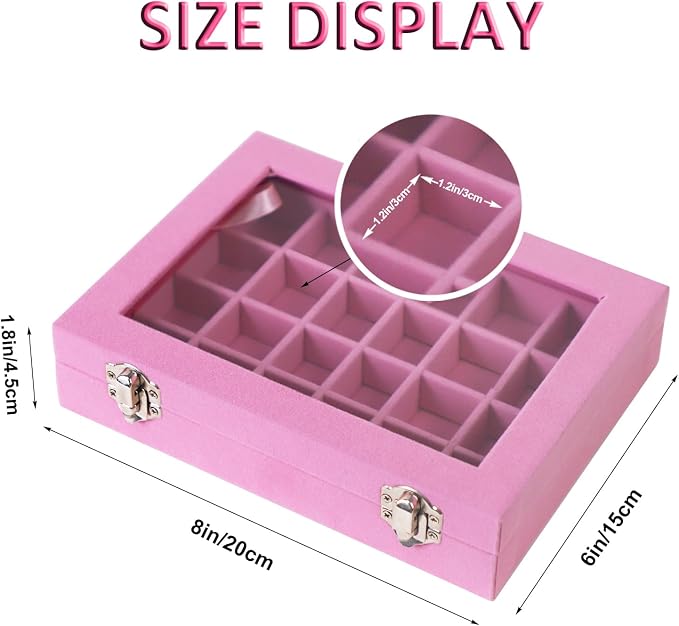 Velvet Jewelry Box 24 Grid Jewelry Earrings Display Organiser Box Ring Tray Holder Earrings Storage Case for Girls Wife Mom Women (Light Pink)