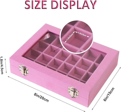 Velvet Jewelry Box 24 Grid Jewelry Earrings Display Organiser Box Ring Tray Holder Earrings Storage Case for Girls Wife Mom Women (Light Pink)