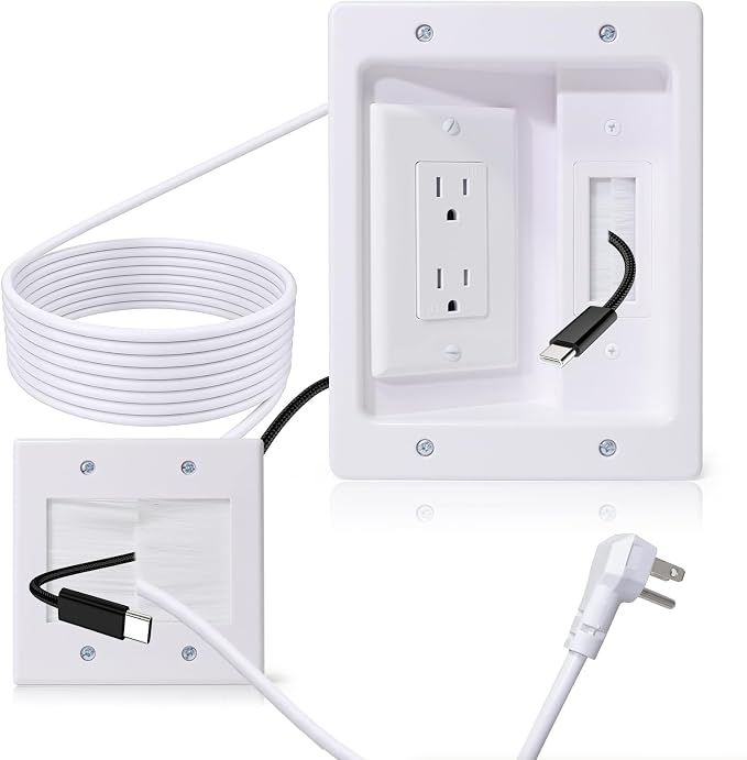 in Wall Cable Management Kit with Recessed Tv Socket Box, Two-Hole Socket, 9ft Cord, Tv Cable Concealment Wall Kit, Tv Cable Concealer Suitable for All Plugs, Convenient and Safe Cable Management