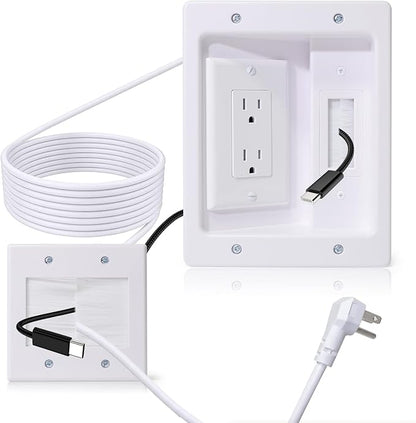 in Wall Cable Management Kit with Recessed Tv Socket Box, Two-Hole Socket, 9ft Cord, Tv Cable Concealment Wall Kit, Tv Cable Concealer Suitable for All Plugs, Convenient and Safe Cable Management