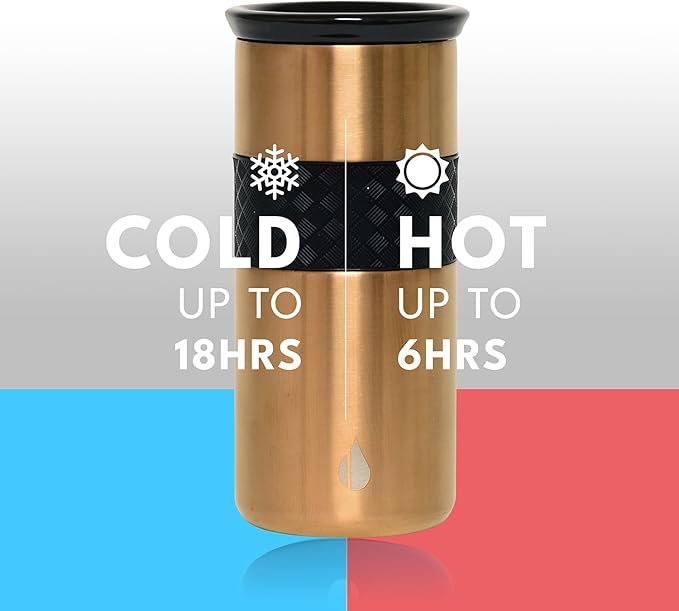 Elemental Artisan Insulated Tumbler, Triple Wall Coffee Travel Mug, Reusable Stainless Steel Coffee Tumbler with Ceramic Lid, Thermal Coffee Cups for Hot (6 Hrs) & Cold (18 Hrs), 16oz - Copper