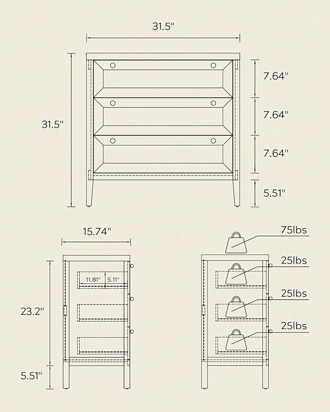 Dresser for Bedroom with 3 Drawers Set of 2, Farmhouse Closet Storage Organizer with Golden Handles, Wooden Nightstand End Table for Living Room, Bedroom, Entryway, Hallway, Natural Oak