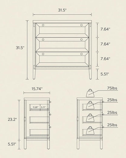 Dresser for Bedroom with 3 Drawers Set of 2, Farmhouse Closet Storage Organizer with Golden Handles, Wooden Nightstand End Table for Living Room, Bedroom, Entryway, Hallway, Natural Oak