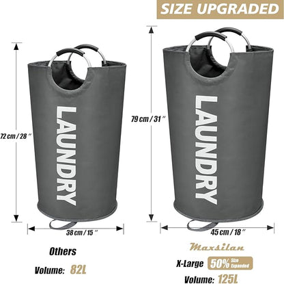125L X-Large Laundry Basket, Freestanding Tall Clothes Hamper, Collapsible Laundry Bag, Dark Grey