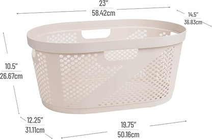 Mind Reader 40L Laundry Basket, Clothes Hamper, Premium Wicker Design, Plastic, Ivory