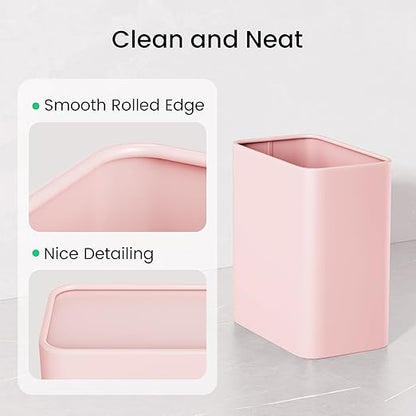 Cesun Pink Bathroom Trash Can 2.1 Gallon Wastebasket, Small Modern Metal Garbage Can Office Waste Basket, Stainless Steel Trash Bin for Bedroom, Home Office, Toilet, rv, Near Desk, Under Sink