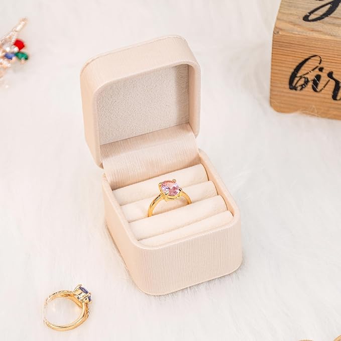 SANQIANWAN PU Leather Wedding Ring Box Jewelry Case for Proposal Engagement Ring Box Jewelry Display Box Gift Box for Birthday and Anniversary (Pearl White-B)