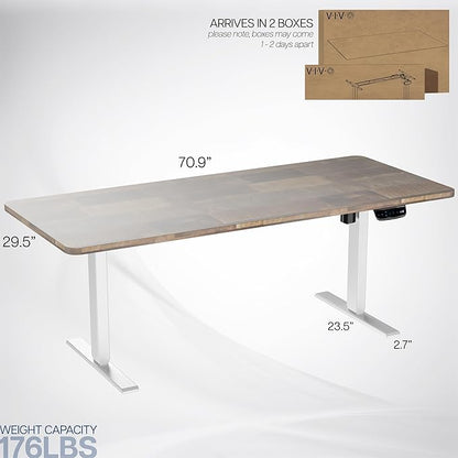 VIVO Electric 71 x 30 in Standing Desk, Touch Screen Adjustment, 176 lb Frame Support, 2E Series, Reclaimed Wood Top White Frame, DESK-KIT-2EW71P