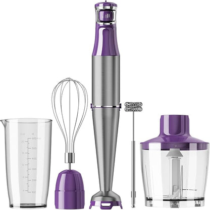 Turelar Immersion Blender Handheld Corded Hand Blenders Set 1100W, Trigger Variable Speed 5 in 1 Stick Emulsifier with Chopper, Whisk and Frother for Soup, Baby Food and Smoothies, Purple