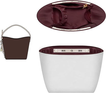 GIVLEFLY Purse Organizer Insert Fit for All In Big Tote Organizer Insert with Cup Holder, Light Weight Purse Liner with Built-In Zipper Pocket (Dark Red Lining)