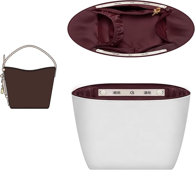 GIVLEFLY Purse Organizer Insert Fit for All In BB Tote Organizer Insert with Cup Holder, Light Weight Small Purse Liner with Built-In Zipper Pocket (Dark Red Lining,Small)