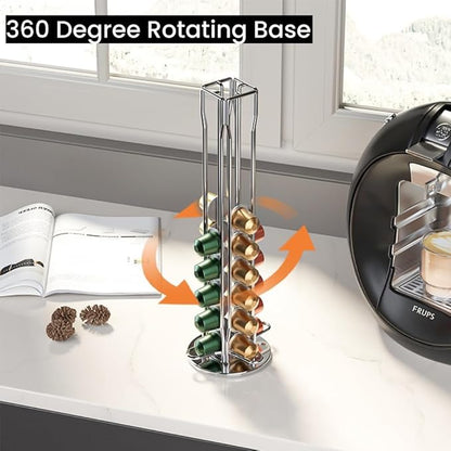 Coffee Pods Organizer Stand, 360° Rotating Metal Holder for 40pcs Nespresso OriginalLine Capsules, Capsule Rack, Compact & Sturdy Capsules Storage Holder for Kitchen Countertop