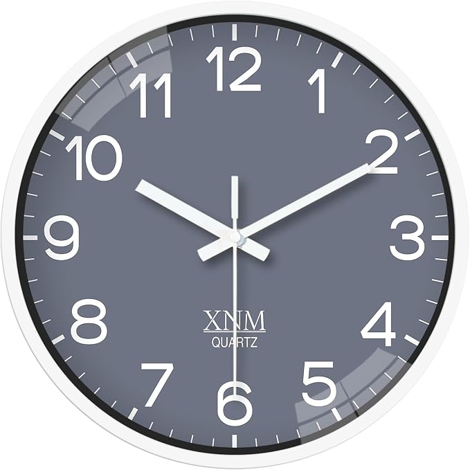 XNM Small Grey Minimalist Wall Clocks Battery Operated 8 Inch Classic Analog Clock for Living Room Kitchen Office Bedroom Modern Wall Clock Silent Non Ticking