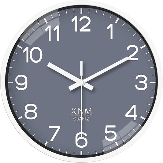 XNM Small Grey Minimalist Wall Clocks Battery Operated 8 Inch Classic Analog Clock for Living Room Kitchen Office Bedroom Modern Wall Clock Silent Non Ticking