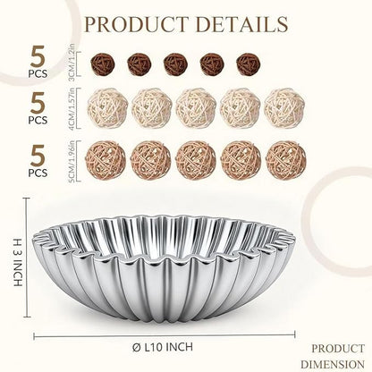 Large Modern Ruffle Bowls, Artificial Stone Decorative Catch All Bowl for Kitchen Counter and Entryway Table, Handcrafted Fruit Bowls and Key Bowl for Home Decor（Silver
