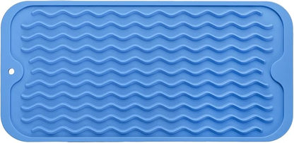Silicone Dish Drying Mat for Multiple Usage,Easy clean,Eco-friendly,Heat-resistant Silicone Mat for Kitchen Counter or Sink,Refrigerator or Drawer Liner Lichen BlueL S 12 inches x 6 inches