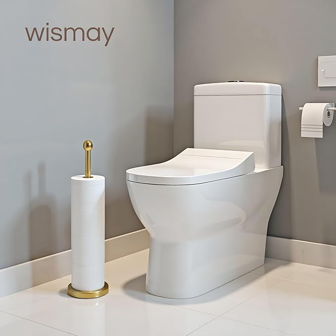 Toilet Paper Holder Stand for Max 5 Paper Rolls, Freestanding TP Holder, Roll Holder Storage, Stainless Steel - Gold