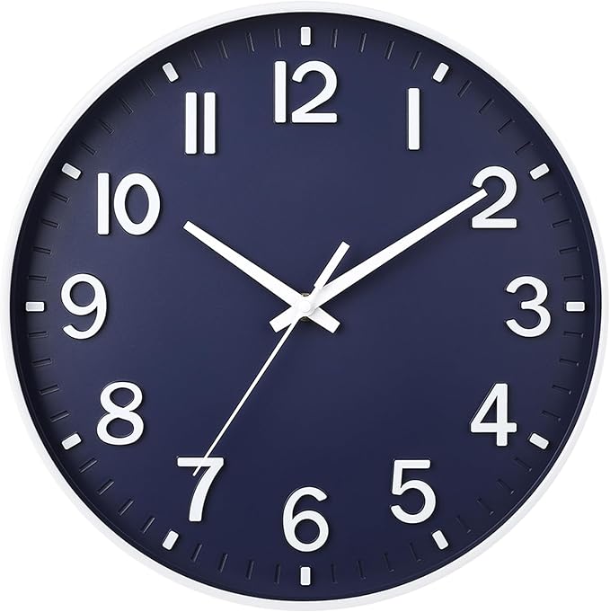 HZDHCLH Wall Clocks Battery Operated,Wall Clock Navy Blue,8 inch Wall Clock Silent Non Ticking Modern 3D Numbers for Kitchen Bedroom Living Room Office Classroom Decor