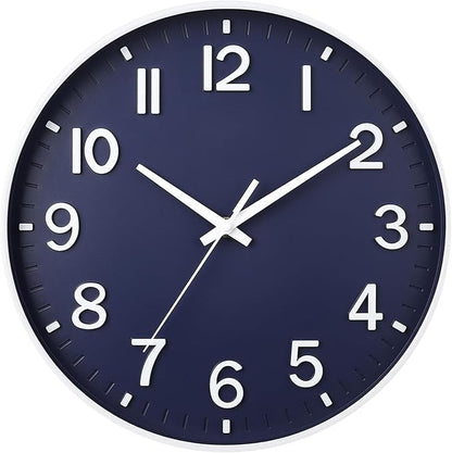 HZDHCLH Wall Clocks Battery Operated,Wall Clock Navy Blue,8 inch Wall Clock Silent Non Ticking Modern 3D Numbers for Kitchen Bedroom Living Room Office Classroom Decor